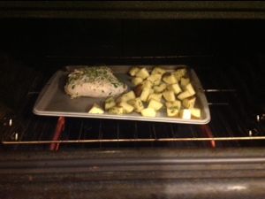 Chicken and potatoes in oven